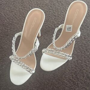 BCBGeneration White Heels with Silver Chain